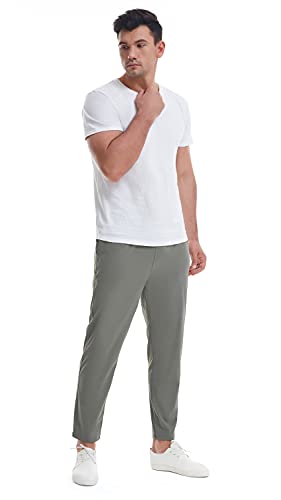 Abletree Mens Athletic Track Pants 27" Lightweight Sweatpants Quick Dry Workout Joggers Casual Lounge Straight Pants With Pockets Army Green #TOP6