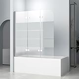 Gestreift Duschwand für Badewanne 1300x1400mm 3-teilig faltbar Duschtrennwand Glas Duschabtrennung, badewannenaufsatz 6mm ESG Sicherheitsglas