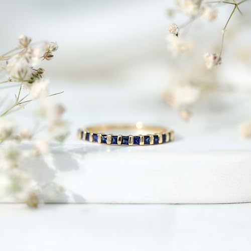 Certified Sapphire Half Eternity Band, AAA Quality, Natural Blue Sapphire Princess Cut Wedding Ring - Ready to Gift3