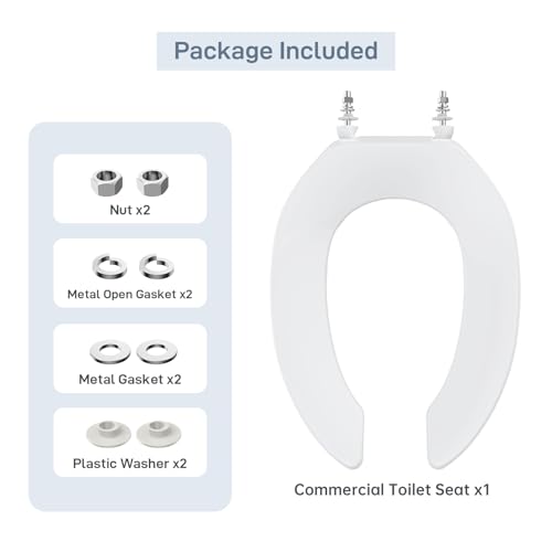 Commercial Heavy Duty Open Front Toilet Seat Without Cover Will Never Loosen and Reduce Call-Backs,Public Toilet Lid Elongated Safe, for Office,Church,Hospital(White 18.5")