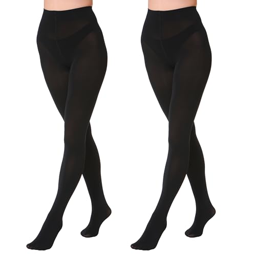 Image of EVERSWE 2 Pairs Pack Women's Opaque Tights (L-XL, Black)