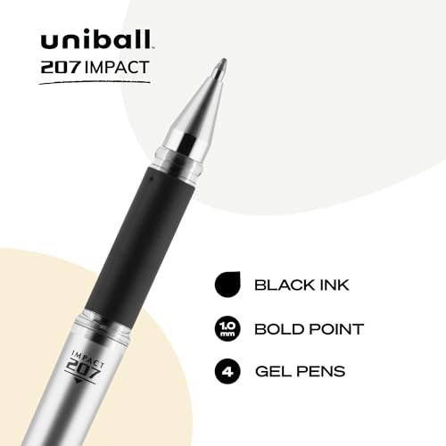 Image of uni-ball Signo 207 Impact Stick Gel Pen, 4 Black Pens, 1.0mm Bold Point Gel Pens, Smooth Writing, Archival-Quality Ink, Acid-Free, Superior Comfort