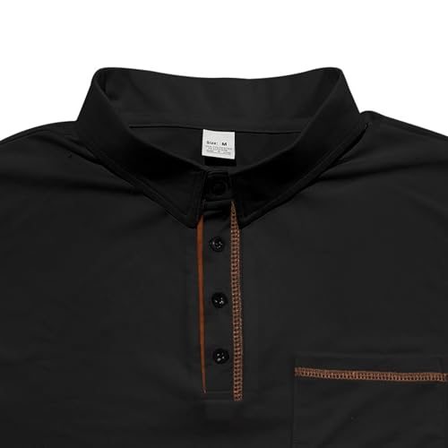 ZOCAVIA Men's Summer Polo Shirts Casual Solid Color Short Sleeve Tees Trendy Button Collared V Neck Slim Fit Tops Pocket4