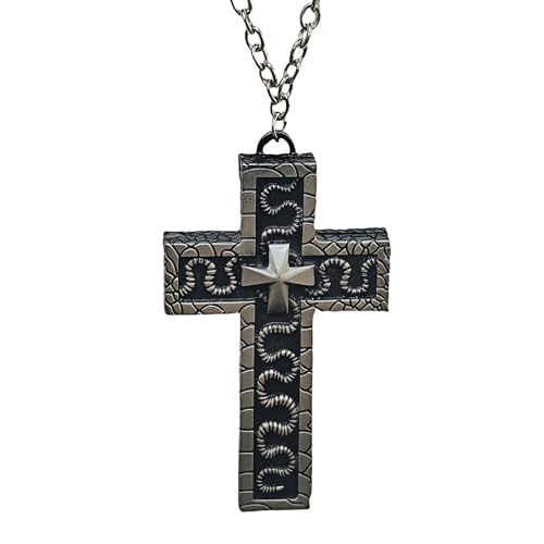 Squid Necklace, Game Secret Compartment Cross Necklace - Alloy, 3D Stereo Carving, Men's Vintage Large cross necklace
