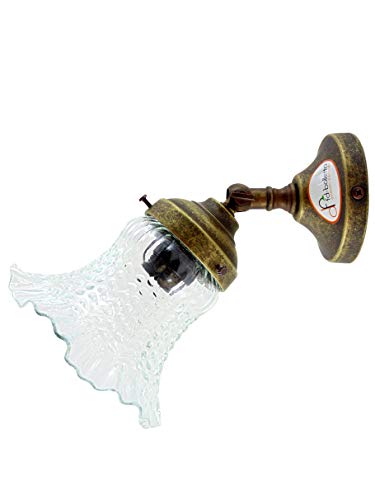 fd-bolletta arredamento e illuminazione applique ottone da parete,lampada vintage,lluminazione per interni,paralume vetro trasparente an21 Misure:Sporgenza 20,5cm,Ø vetro13,5cm,Ø base 8cm