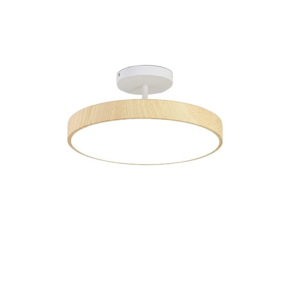 Semi Flush Mount Ceiling Light Japanese Modern Ceiling Lamp Bedroom 24W LED Study Round Wood Grain Room Living Room Ceiling Lighting(Wood Color)