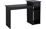 Yaheetech Computertisch Schreibtisch mit Ablage, Bürotisch Arbeitstisch Laptoptisch für Arbeitszimmer Büro Ordner Akten schwarz