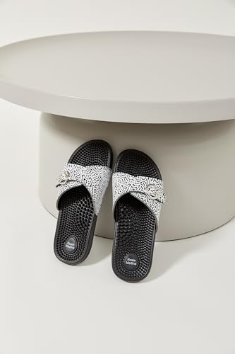 Vegan Leather Reflexology Massage Slippers – Thicker Fabric Upper with Adjustable Strap – Acupressure Footbed – Arch Support – Shock Absorbing – Pain Relief for Flat Feet2