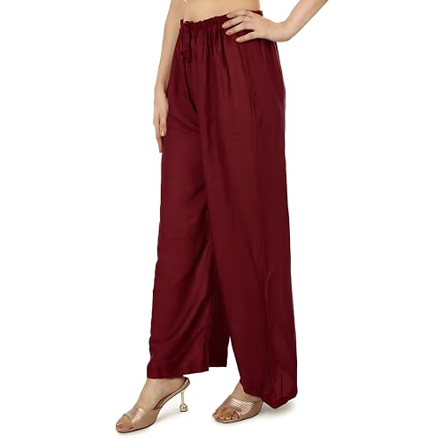 Image of Women's Rayon Palazzo Pants | Solid Color Wide Leg Trousers in 18 Shades | Elastic Waist Casual Bottoms XS-7XL | Comfortable
