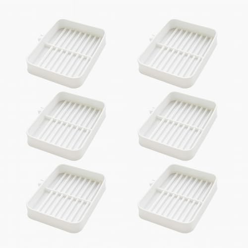 Image of Plastic Soap Dish Holder with Drainage Slots - Rectangular Self-Draining Soap Tray for Bathroom & Kitchen Sink, Non-Slip, Durable & Easy to Clean (White) | Pack of 6