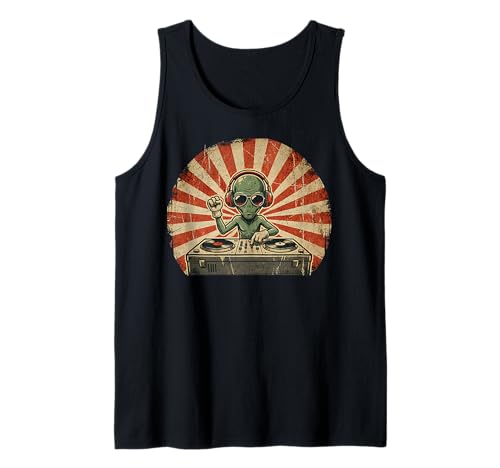 T-Shirt Graphique Funny DJ Music Lover Alien DJ Mixeur de Musique Débardeur