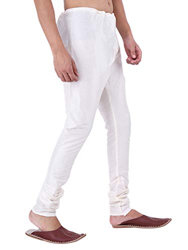 Image of HUZUR Men Pyjama,Churidar,Bottom wear,Silk Blend,Regular Fit,Wedding,Party,Festival,Family Funcation,White,Gold,Pajama