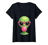 Photo Gallery donna cute alien face con gli occhiali da sole rosa cosmic vibes maglietta con collo a v Photo Gallery donna cute alien face con gli occhiali da sole rosa cosmic vibes maglietta con collo a v