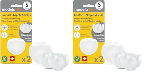 Image of Medela Contact Nipple Shield for Breastfeeding, 24mm Medium Nippleshield, for Latch Difficulties or Flat or Inverted Nipples, 2 Count with Carrying Case, Made Without BPA (Pack of 2), Clear, Yellow