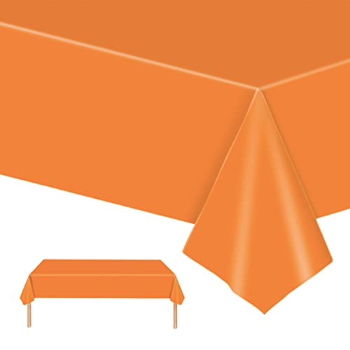 POPOYU 1 Pièces Nappe Orange Jetable,54x108 Pouces Nappe Rectangulaire Anniversaire,Nappe Orange Couverture de Table en Plastique,Nappes Imperméables pour...