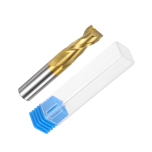 Image of uxcell Carbide Square End Mill, 1 /2 inch Diameter ZrN Coated 2 Flutes Milling Bit Cutter, for Aluminum Copper Non-Ferrous Alloy Metal, 1 /2 inch Shank 1-1 /4 inch Cut Length 3 inch Long