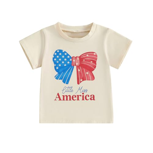 Kids Toddler Girls 4th of July T-Shirt Coquette Bowknot Patriotic USA American Flag Independence Day Top