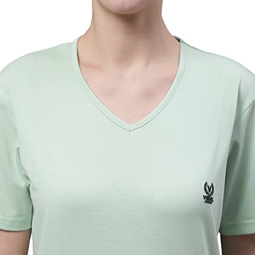 Image of Mack Jonney Women V Neck Cotton Solid Regular Fit T-Shirt-V Anthraa 001-P