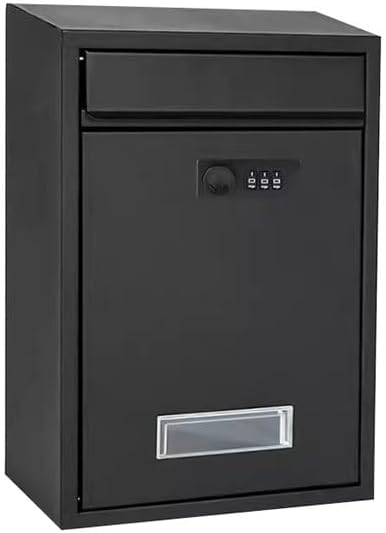 Secure Wall Mount Mailbox with Combination Lock - Weatherproof Drop Box for Home & School - Safe Outdoor Mail Storage, Dimensions: 26.2x35x8.3cm - Durable & Theft-Resistant (Black 21.7x8.4x32.2cm)