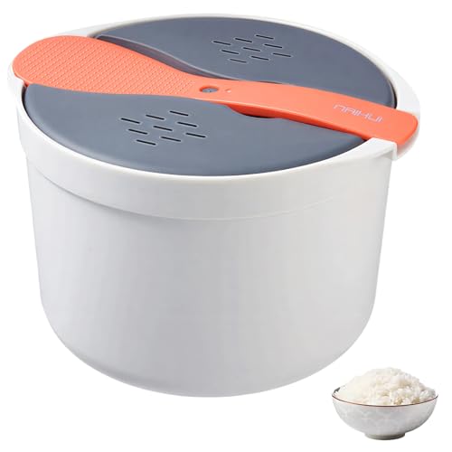 Microwave Rice Cooker with Removable Steamer Basket 2L Microwave Steamer Set Non Stick Rice and Pasta Cooker for Pasta Potatoes Vegetables (Orange)