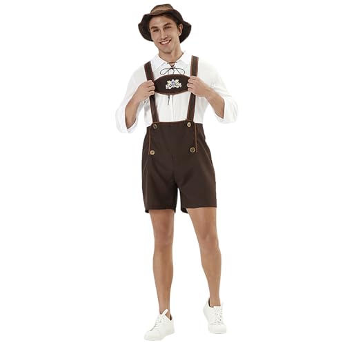 Costume homme sexy de cuir avec poches et bretelles pour tenue traditionnelle