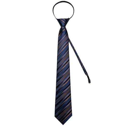 Image of DiBanGu Silk Zipper Ties for Men,Paisley Solid Plaid Pre-tied Tie and Pocket Square Cufflinks Set Formal Adjustable Necktie
