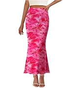 PRETTYGARDEN Women's Floral Print Mesh Long Skirt High Waisted Bodycon Fishtail Flowy Summer Maxi...