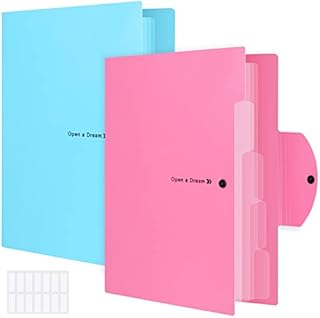 Expanding File Folder Organizer - 5 Pockets Accordion Document Organizer Letter A4 with Labels, 2 Packs Paper Organizer Folder (Pink&Blue)