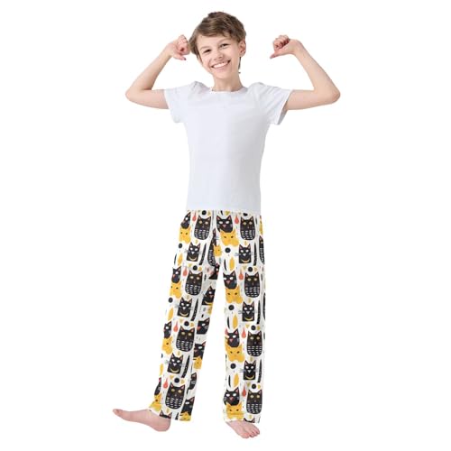 Cute Black Cats and Yellow Cats Pajamas Bottoms with Pockets Comfy Pjs Sleepwear Elastic Waistband Pajamas Pants Lounge Pants for 6-14 Years2