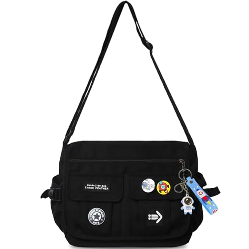 Nylon Casual Messenger Bag Black
