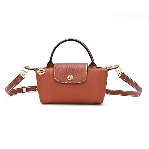 Mini Bag Londres Bolsa Feminina Nylon PU Compacta Tiracolo Transversal Leve com Zíper e Alça Ajustável (Caramelo)