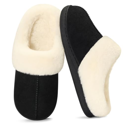 Image of Evshine Women's Memory Foam Fuzzy Slippers Cozy House Shoes | Wool-Like Faux Fur Lining, Non-Slip rubber sole, Warm Winter Slippers Indoor & Outdoor, Great Christmas Gift