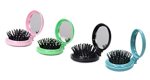 Louise Maelys 4pcs Folding Hair Brush with Mirror Travel Hair Comb for Purse Gift Idea
