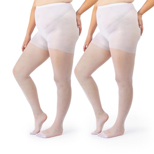 Image of Silky Toes Plus Size 20D Sheer Pantyhose for Women | 1-4 Pairs Durable Queen Tights with Reinforced Toe, High-Waist Stockings