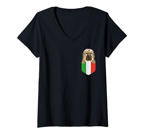 Womens Italy Flag Anatolian Shepherd Dog Dog In Pocket V-Neck T-Shirt, Black