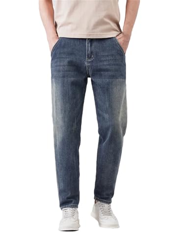 Men Slim Tapered Jeans Zipper with Pockets Trousers Vintage Street Denim Pants