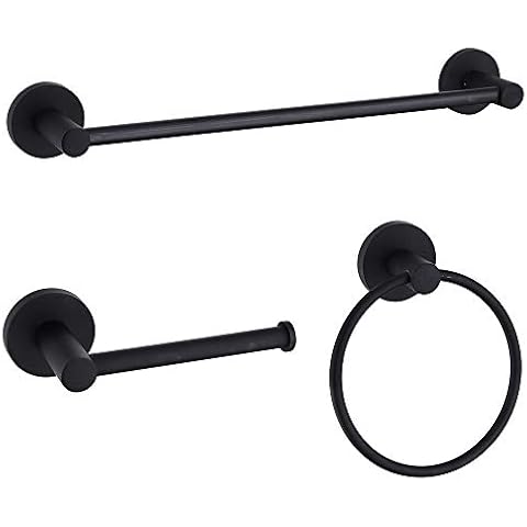 Cavoli Black Bathroom Hardware Set Wall Mounted,24'' Towel Bar Adjustable,Toilet Paper Holder,Towel Ring,3-Piece Lavatory Shower Set with Gift Box,Black Cover