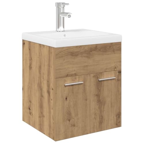 vidaXL Mueble para Lavabo con Lavabo Integrado y Grifo Roble Artesanal, Armario de baño con Lavabo, Mueble de baño, Mueble de Lavabo de baño