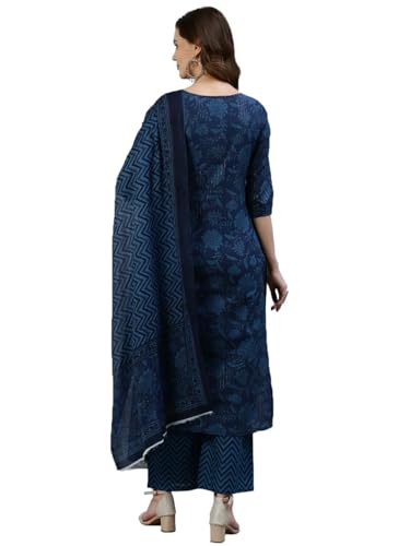 Image of YUVVIK Women's Ethnic Kurta Set | Floral Cotton Kurti with Palazzo & Matching Dupatta | Trendy Plus Size Suit for Festivals, Parties & Daily Outfit