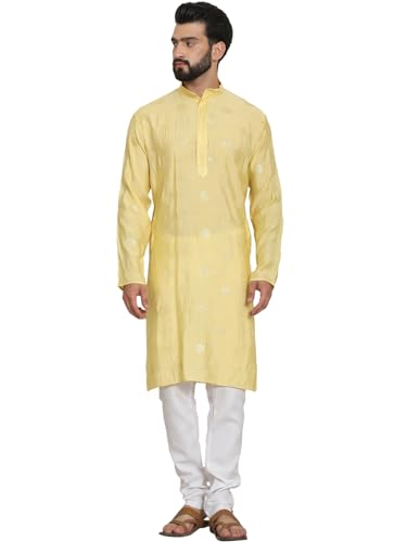 Image of SOJANYA (Since 1958 Men's Cotton Silk Sequinned Embroidered Kurta with White Pyjama