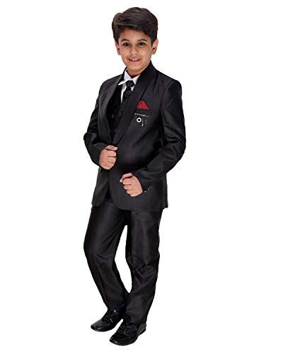 Image of FOURFOLDS 5 Piece Coat Suit with Shirt Pant Blazer Waistcoat & Tie for Kids & Boys 123