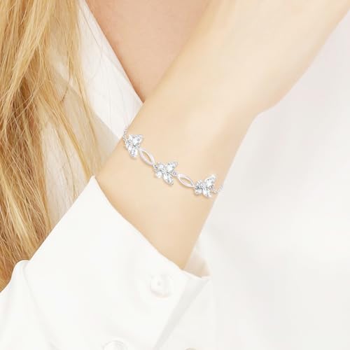 Image of Sterling Silver Butterfly Link Bracelet for Women,Adjustable Charming Dainty Jewelry,Ideal Gift for Mom,Wife and Her