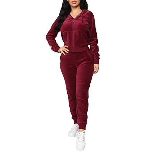 SLENDIPLUS Moletom feminino com capuz bolso com zíper cintura alta conjunto de calças de cintura elá