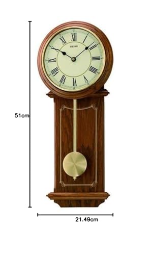 Seiko Decorative Vertical Wooden Analog Brown Roman Figure Pendulum Wall Clock (Size: 21.5 x 7.5 x 51 CM | Weight: 1150 gram | Color: Brown)