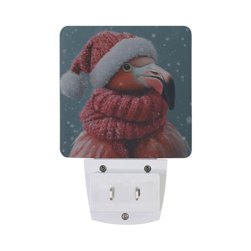Image of Christmas Flamingo Night Lights 2 Pack Plug-in Wall Led Nightlight Auto Dusk-to-Dawn Sensor Lamps for Bedroom Kitchen Bathroom