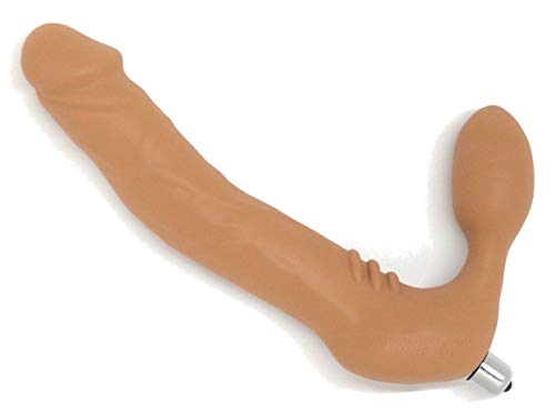 Realdoe ® More Silicone Strapless Strap-On, Harness-Free Double Dildo, Extra Large Size: 7" X 1-5/8" In Cocoa Tan (Vibrator And Alkaline Batteries Included). #TOP1