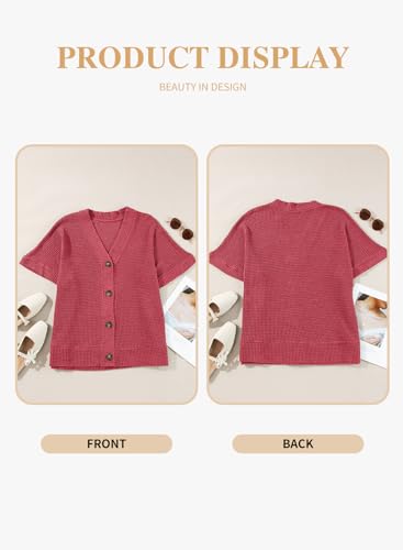 Image of Eytino Womens Plus Size Tops Casual V Neck Short Sleeve Waffle Knit Button Down Shirts(1X-5X)