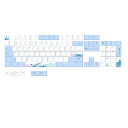 PBT Dye Sublimation Keycaps, 110 Keys Oceanic Style DIY Keycaps Set for 61/87/104 Mechanical Gaming Keyboards, MageGee Personalized Wear-Resistant White and Blue Keycaps - Sea