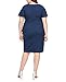 S.L. Fashions Women's Size Metallic Knit Sheath Dress with Flutter Sleeves, Navy Plus