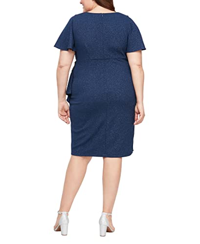Image of S.L. Fashions Womens Midi V-Neck Sheath Cocktail Dress W /Flutter Sleeves, Wedding Guest (Petite and Regular Sizes)